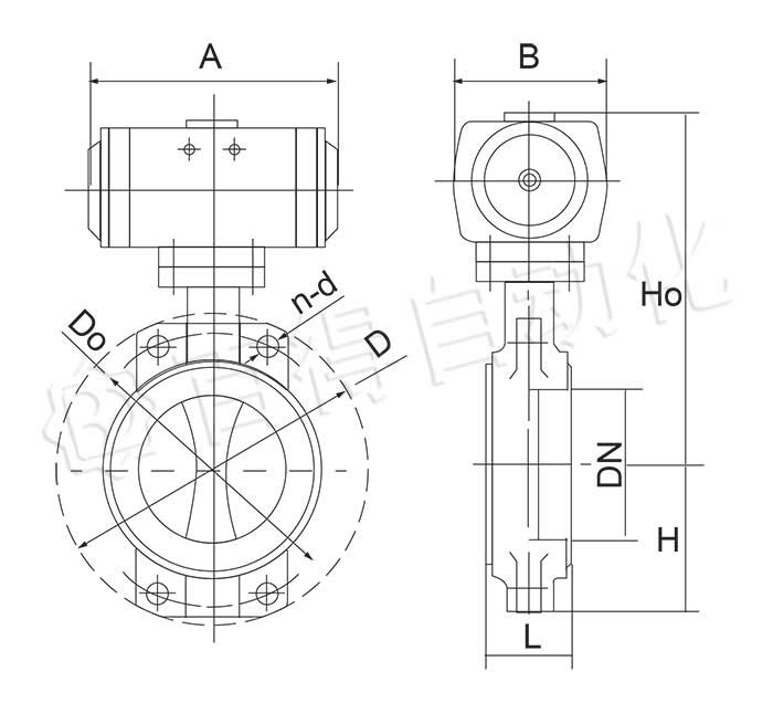 氣動(dòng)襯氟蝶閥,D671F46,D641F46外形尺寸圖