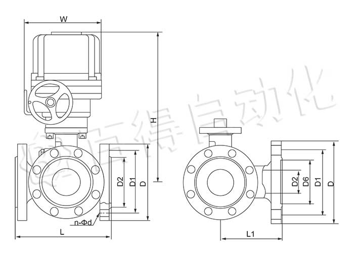 電動(dòng)三通球閥,三通電動(dòng)球閥,Q944F,Q945F外形尺寸圖