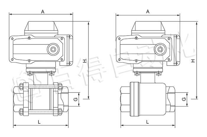 電動三片式球閥,Q911F外形尺寸圖